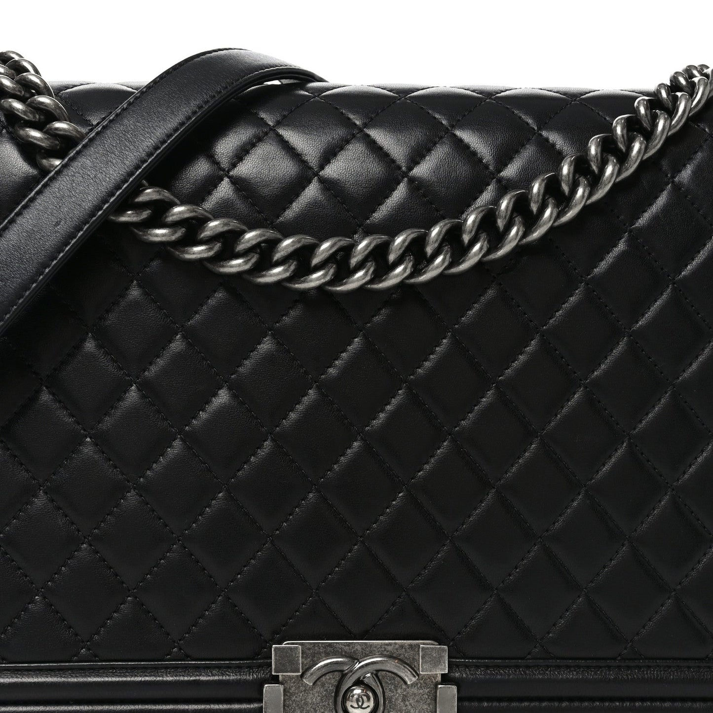 Lambskin Quilted Large Boy Flap Black