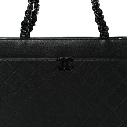 Caviar Quilted My Everything Large Shopping Tote Black