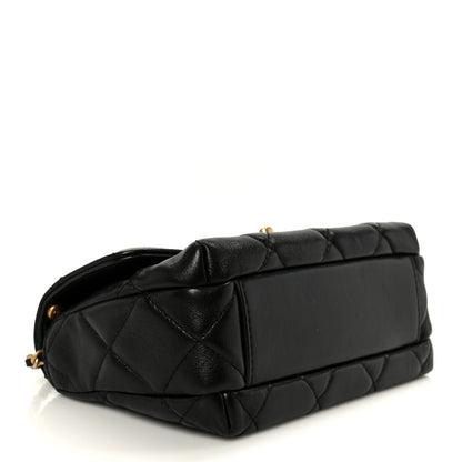 Shiny Lambskin Quilted Mini Pearl Logo Flap Black