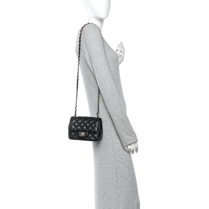 Lambskin Quilted Mini Square Flap Black