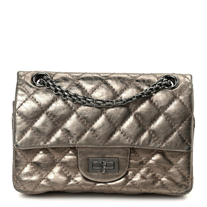 Aged Calfskin Quilted 2.55 Reissue Mini Flap Dark Silver