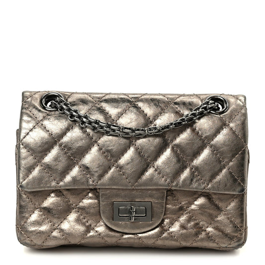 Aged Calfskin Quilted 2.55 Reissue Mini Flap Dark Silver