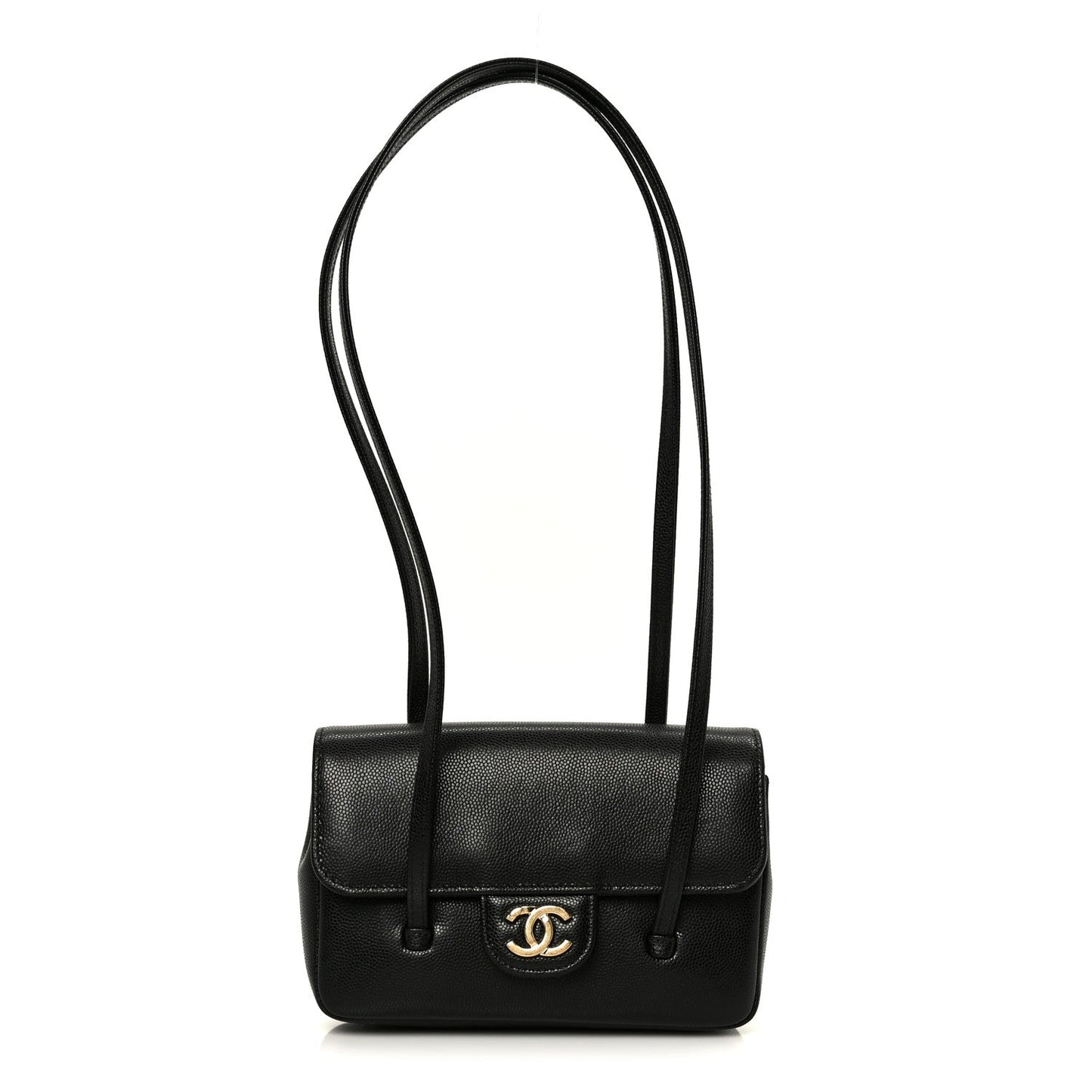 Shiny Caviar Mini Preppy Coco Shoulder Bag Black