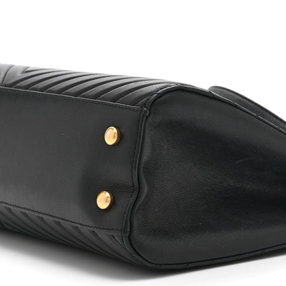 Shiny Sheepskin Chevron Quilted Collar and Tie Flap Black