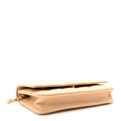 Caviar Quilted Wallet on Chain WOC Beige