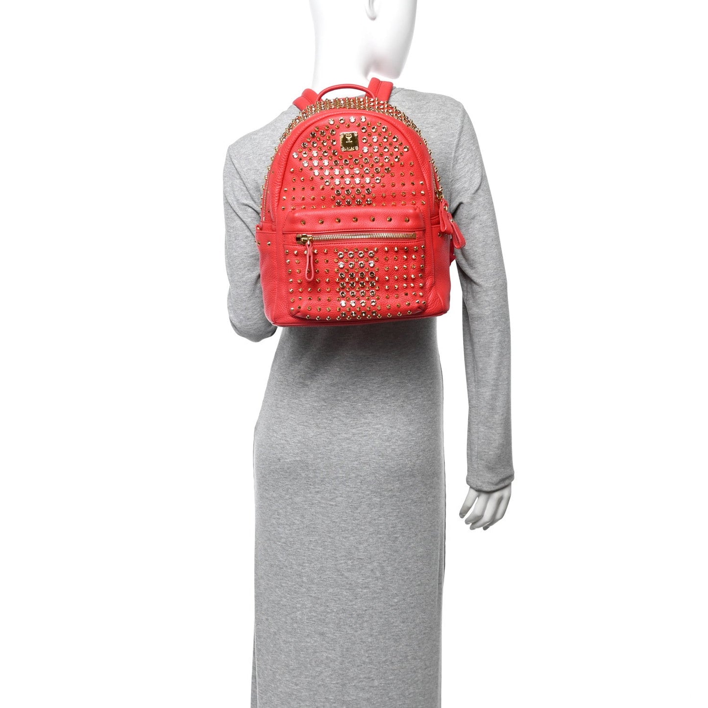 Grainy Lambskin Crystal Studded Small Stark Backpack Red