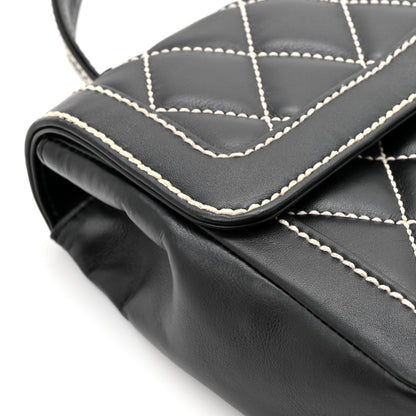 Calfskin Quilted Wild Stitch Large Top Handle Flap Black