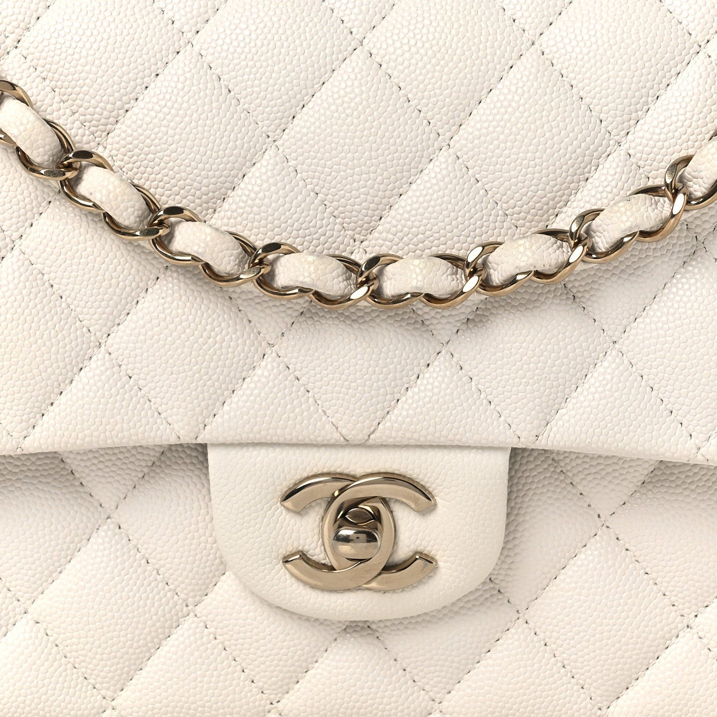 Caviar Quilted Medium Double Flap White