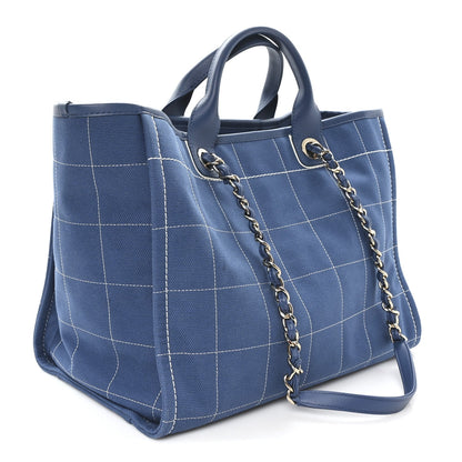 Cotton Medium Deauville Tote Blue White