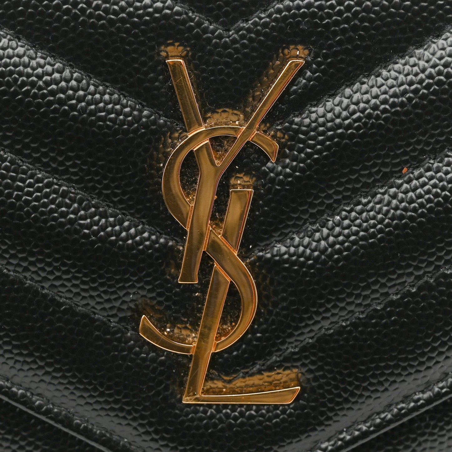 Grain De Poudre Matelasse Chevron Monogram Envelope Chain Wallet Black