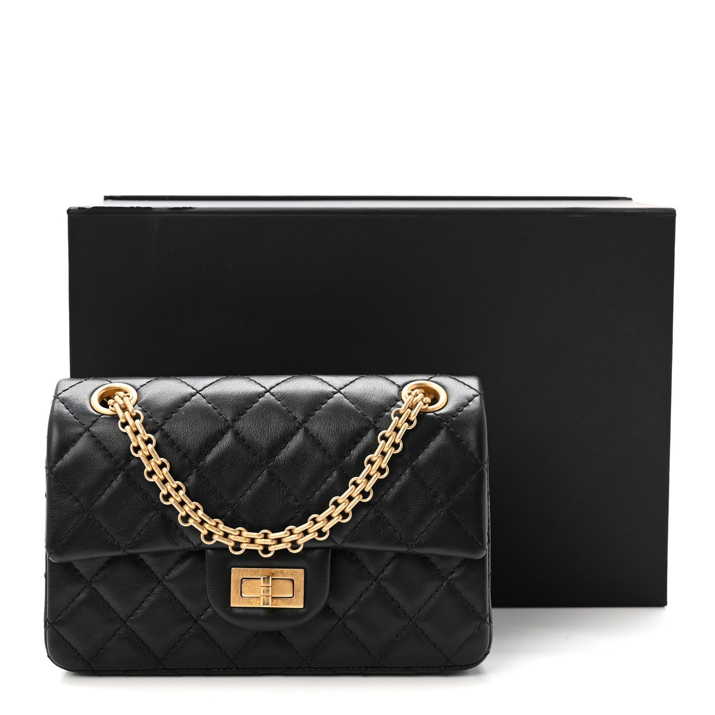 Aged Calfskin Quilted 2.55 Reissue Mini Flap Black