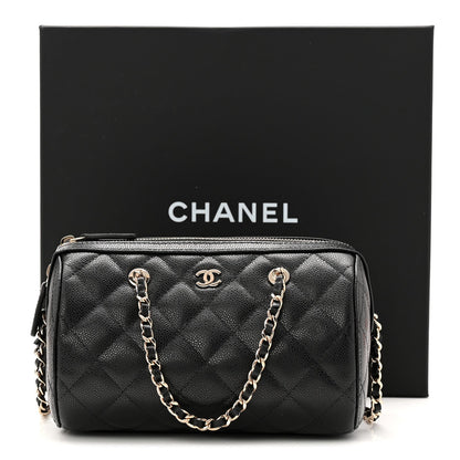 Caviar Quilted Barrel Clutch With Chain Black