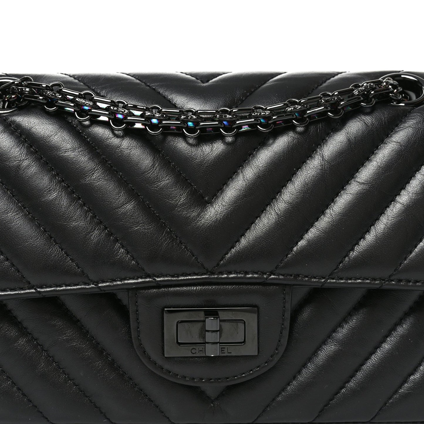 Aged Calfskin Chevron Quilted 2.55 Reissue Mini Flap So Black