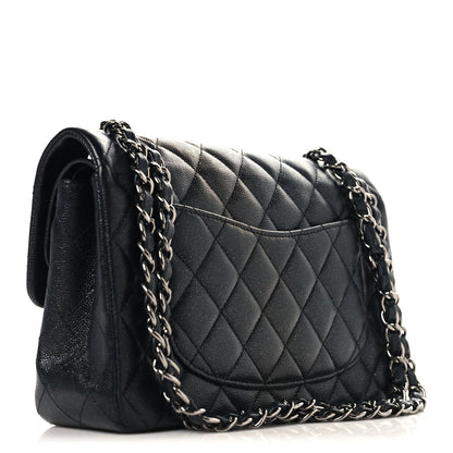 Iridescent Caviar Quilted Small Double Flap Black