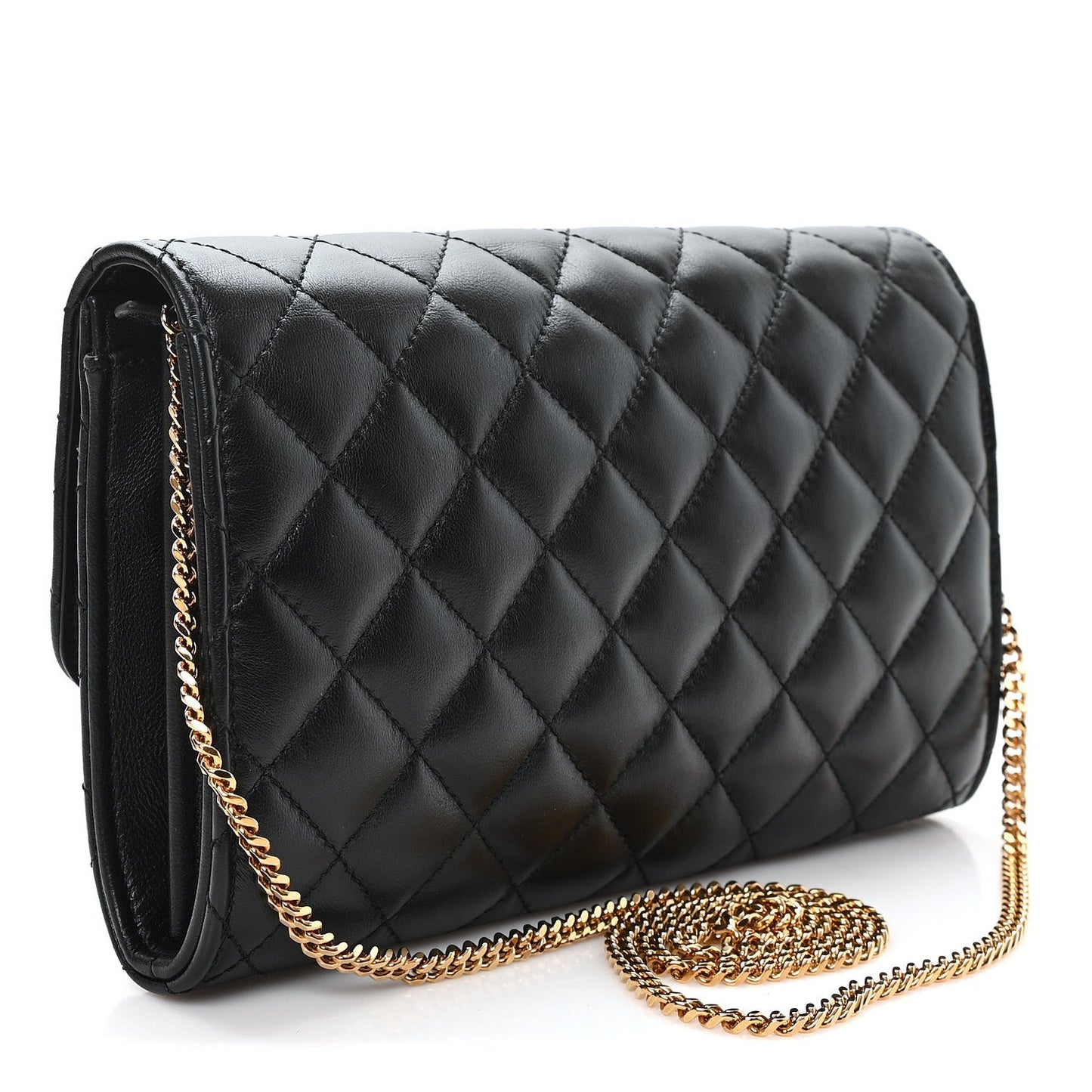 Lambskin Quilted Medusa Wallet On Chain Crossbody Black