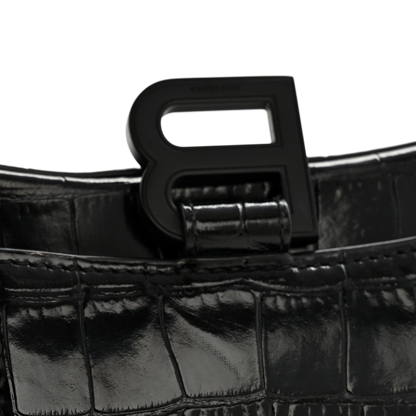 Shiny Calfskin Monochrome Crocodile Embossed Hourglass Chain Bag Black