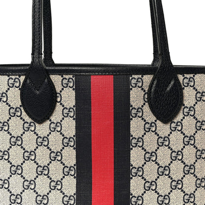 GG Supreme Monogram Textured Dollar Calfskin Web Small Ophidia Tote Beige Blue
