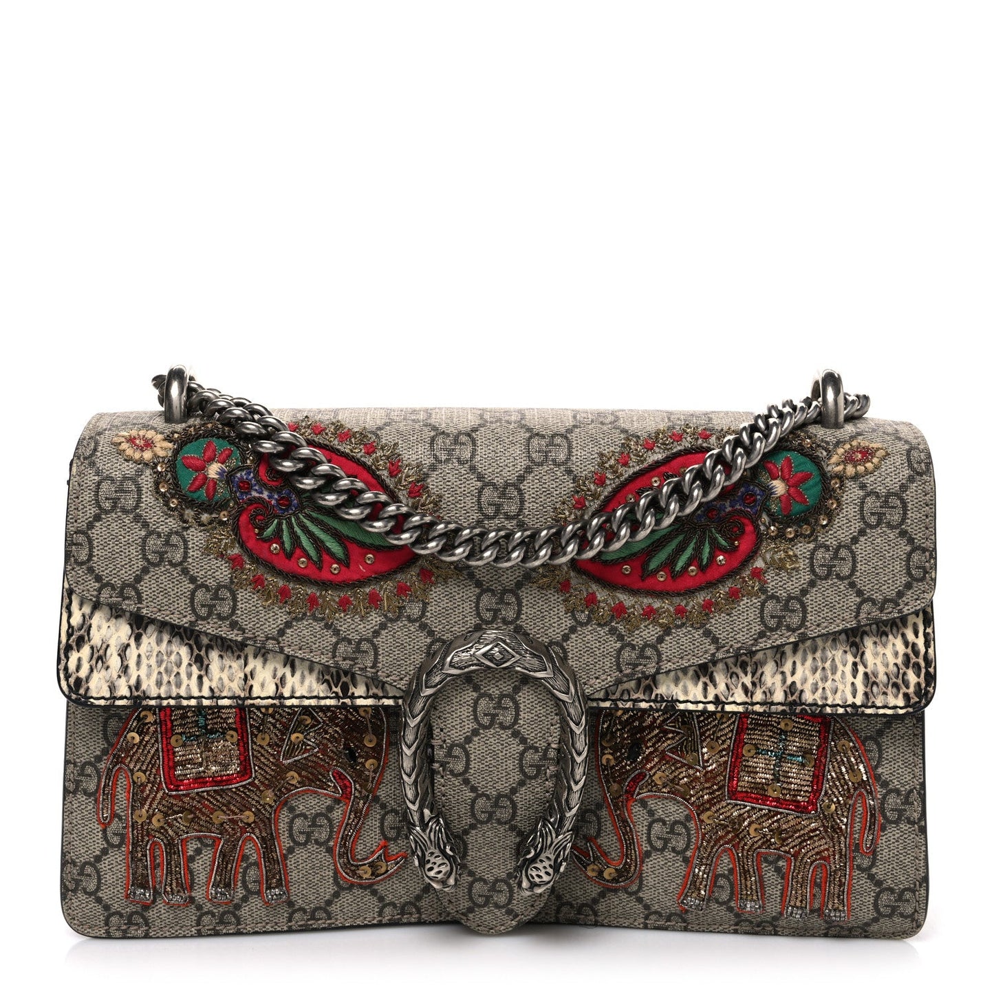 GG Supreme Monogram Elaphe Elephant Embroidered Small Dionysus Shoulder Bag