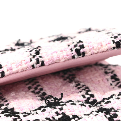 Tweed Quilted Small Double Flap Pink Black