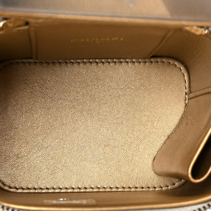 Lambskin Quilted Pearl Crush Mini Vanity Case With Chain Grey