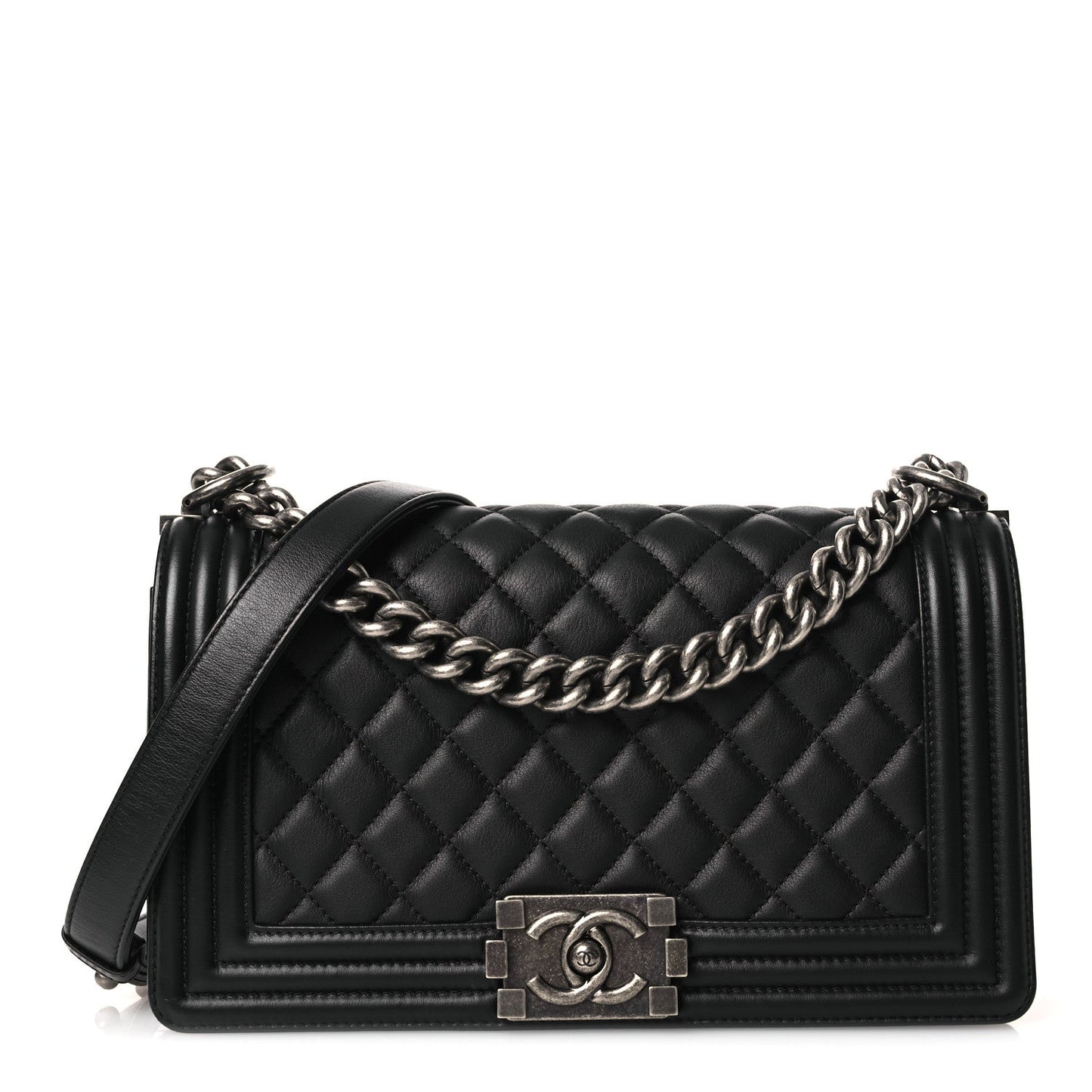 Calfskin Quilted Medium Boy Flap Black