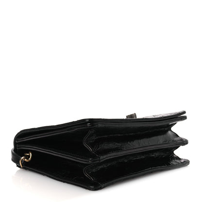 Glazed Calfskin Quilted Rita Top Handle Flap Black