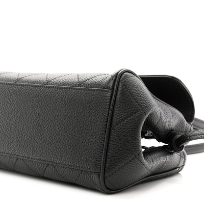 Grained Calfskin Stitched Urban Essentials Small Shopping Bag Black