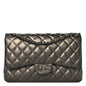 Metallic Lambskin Quilted Jumbo Double Flap Pewter