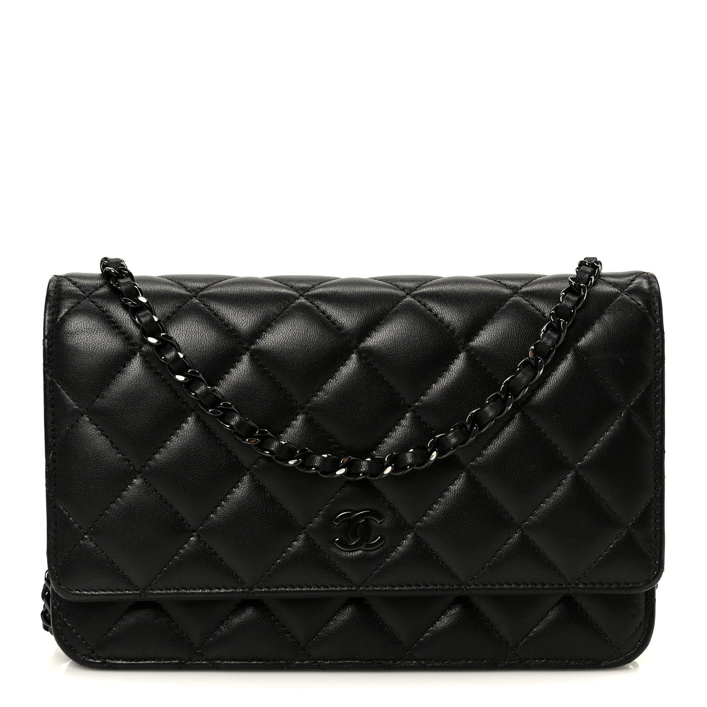 Pearly Lambskin Quilted Wallet On Chain WOC So Black