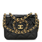 Patent Quilted Chain Around Heart Mini Chain Flap Black
