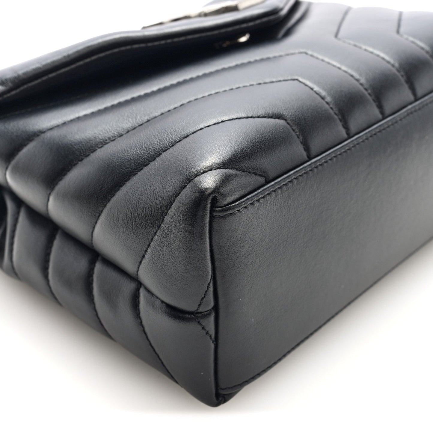 Calfskin Y Quilted Monogram Small Loulou Chain Satchel Black