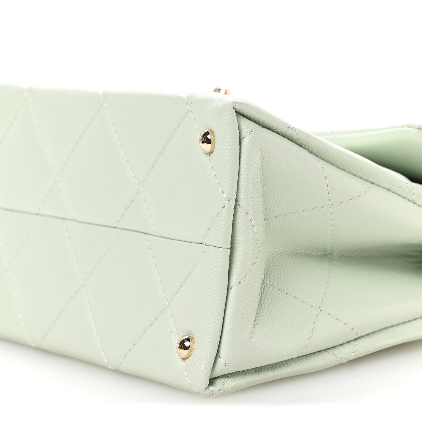 Caviar Quilted Retro Medium Twist Top Handle Clutch Light Green