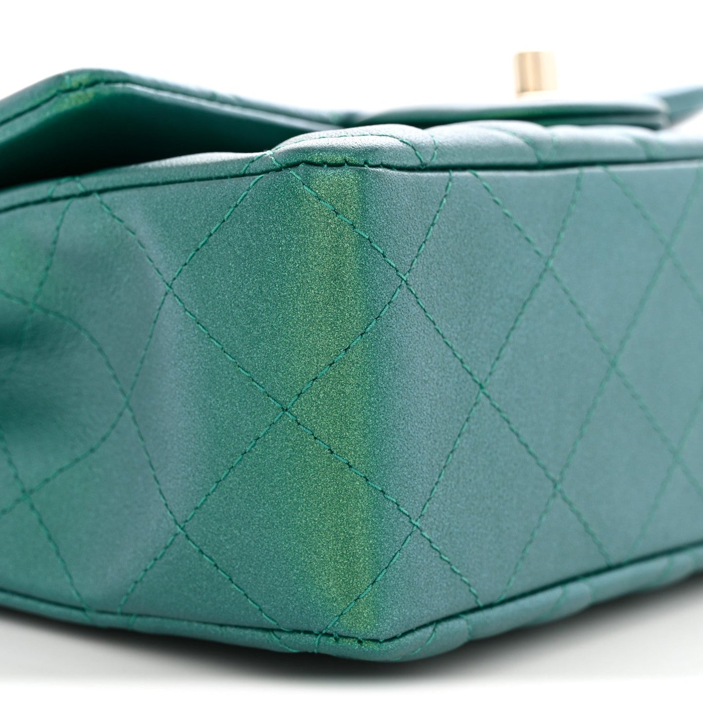 Iridescent Lambskin Quilted Mini Rectangular Flap Green