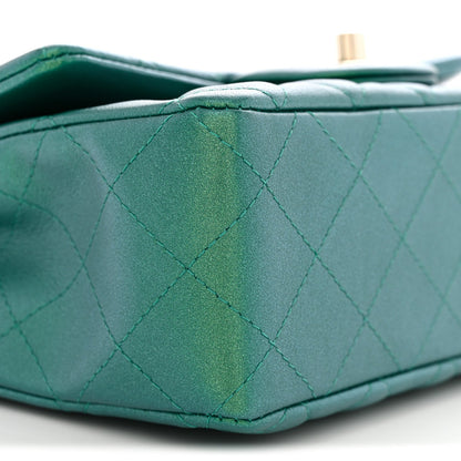 Iridescent Lambskin Quilted Mini Rectangular Flap Green