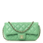 Caviar Quilted Flap Phone Holder With Chain Green