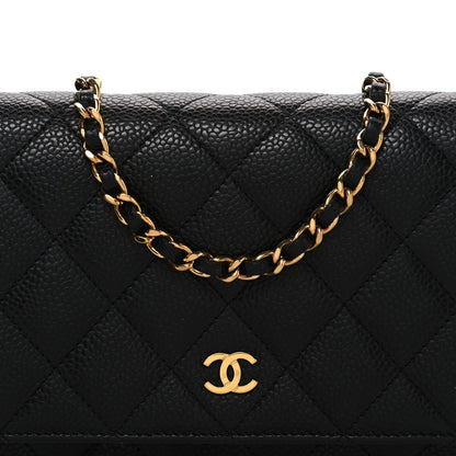 Caviar Quilted Wallet on Chain WOC Black