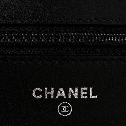 Lambskin Camellia Embossed Wallet On Chain WOC Black