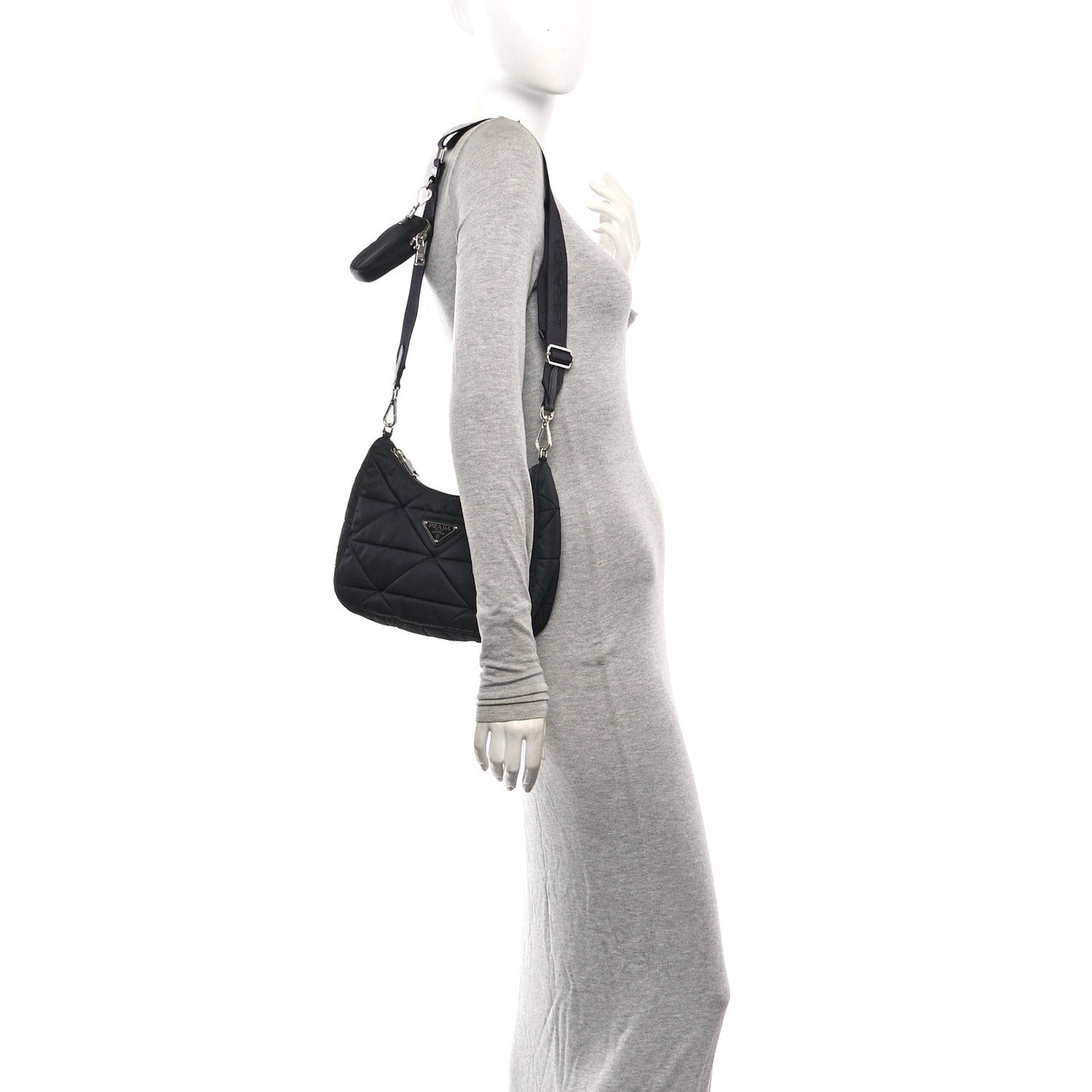 Re-Nylon Triangle Padded Patchwork Shoulder Bag Black