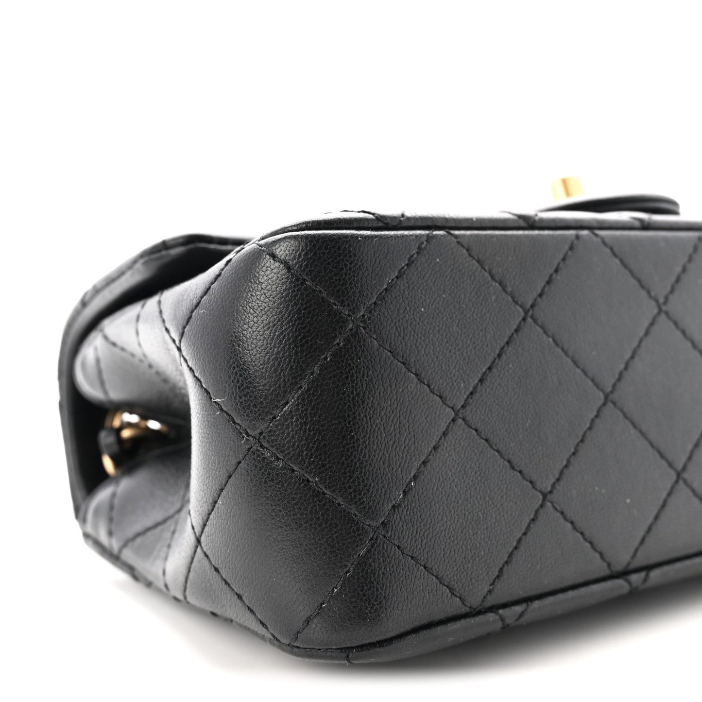 Lambskin Quilted Mini Rectangular Pearl Crush Flap Black