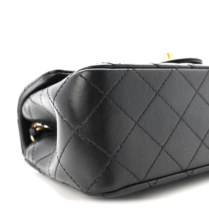 Lambskin Quilted Mini Rectangular Pearl Crush Flap Black