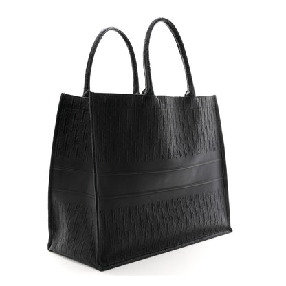 Oblique Calfskin Embossed Large Book Tote TBlack
