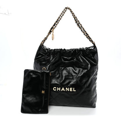 Shiny Calfskin Quilted Large Chanel 22 Black