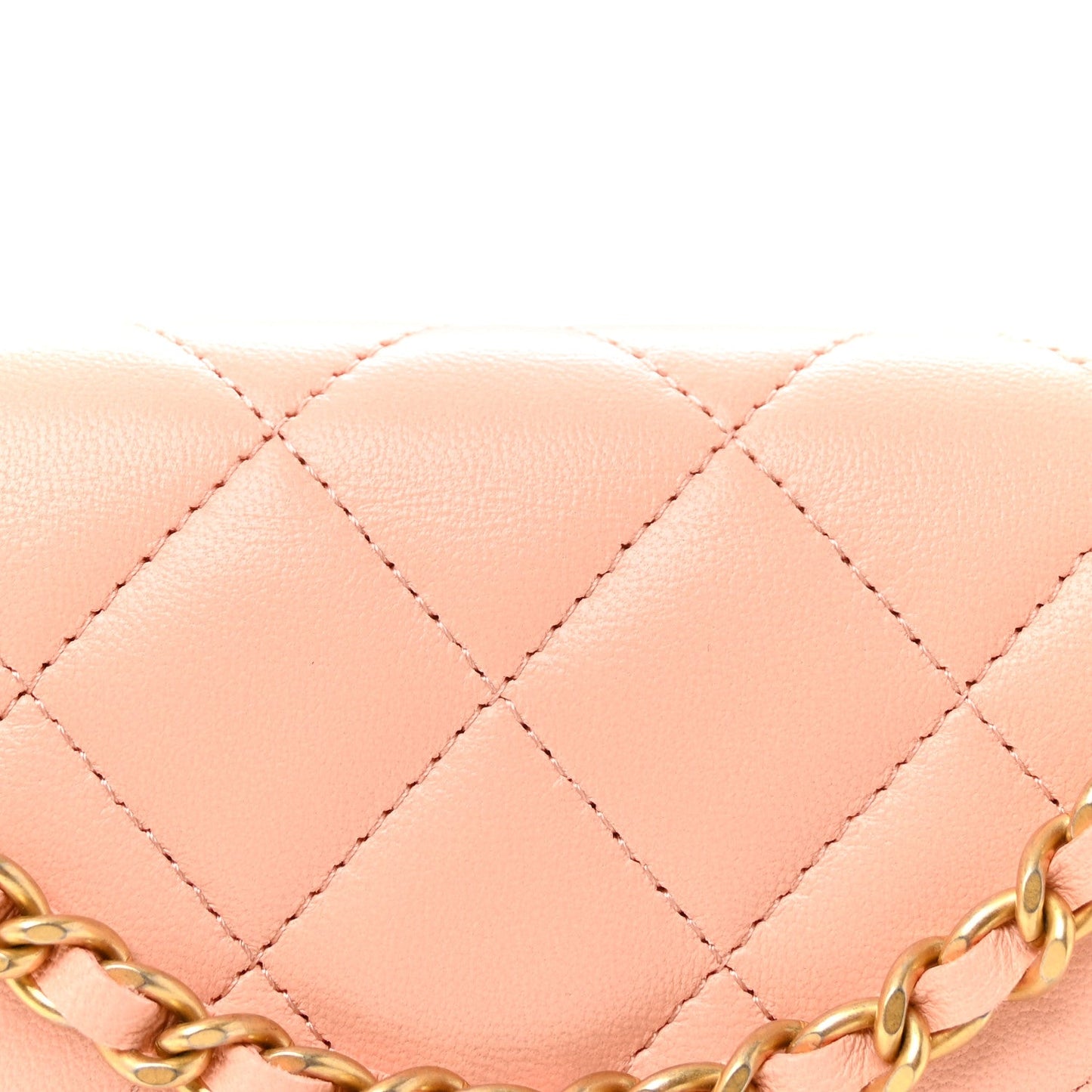 Lambskin Quilted CC Pearl Crush Wallet on Chain WOC Light Orange