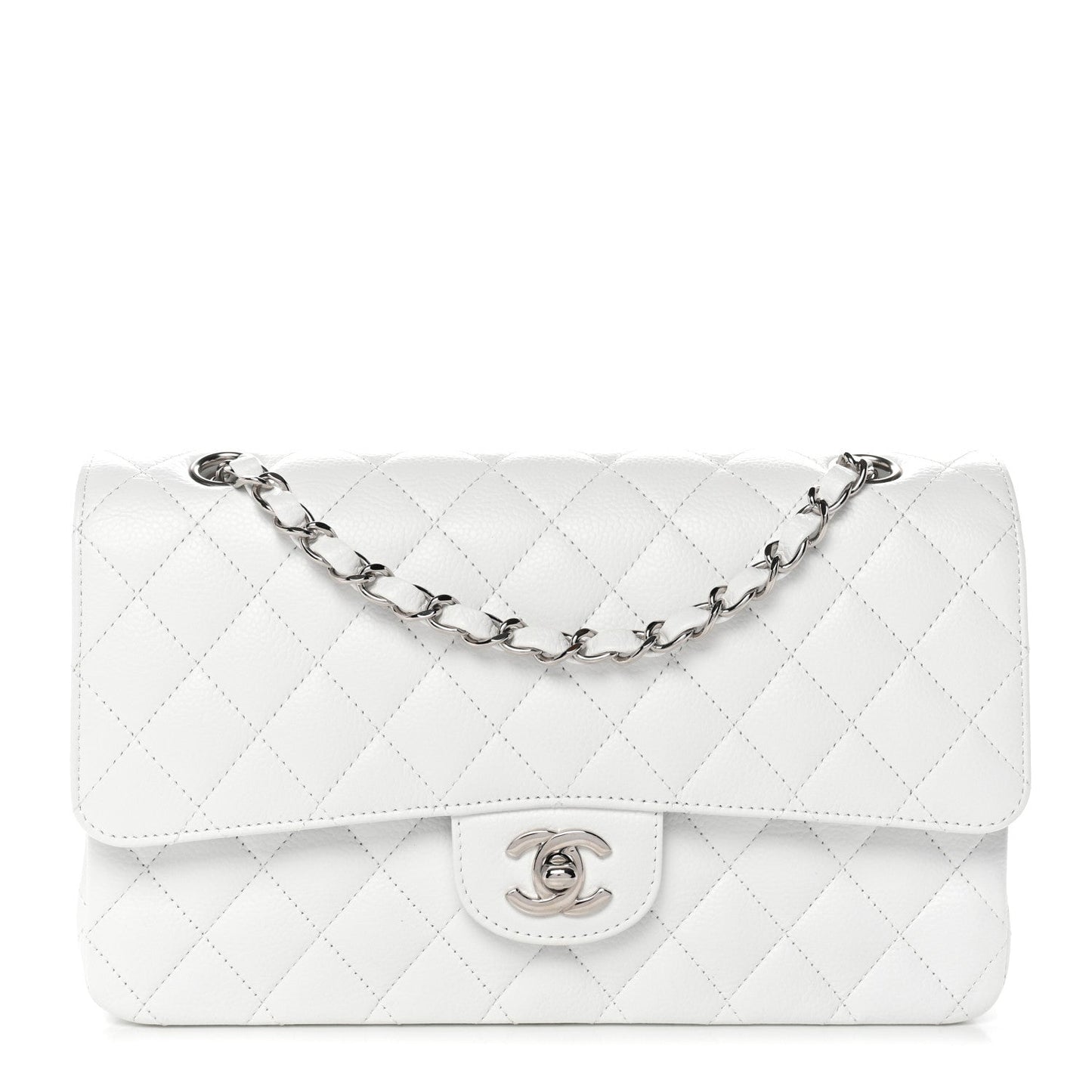 Caviar Quilted Medium Double Flap White