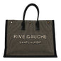 Embroidered Cotton Linen Rive Gauche Noe Tote Black Beige