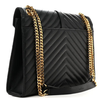 Grain De Poudre Matelasse Chevron Large Monogram Satchel Black