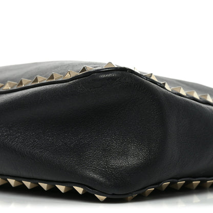 Vitello Calfskin Small Rockstud Flip-Lock Messenger Bag Black