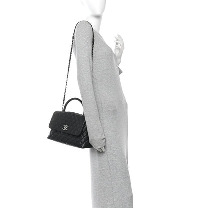 Caviar Lizard Embossed Quilted Small Coco Handle Flap Black