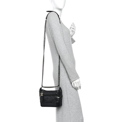 Aged Calfskin Quilted Small Gabrielle Hobo Black