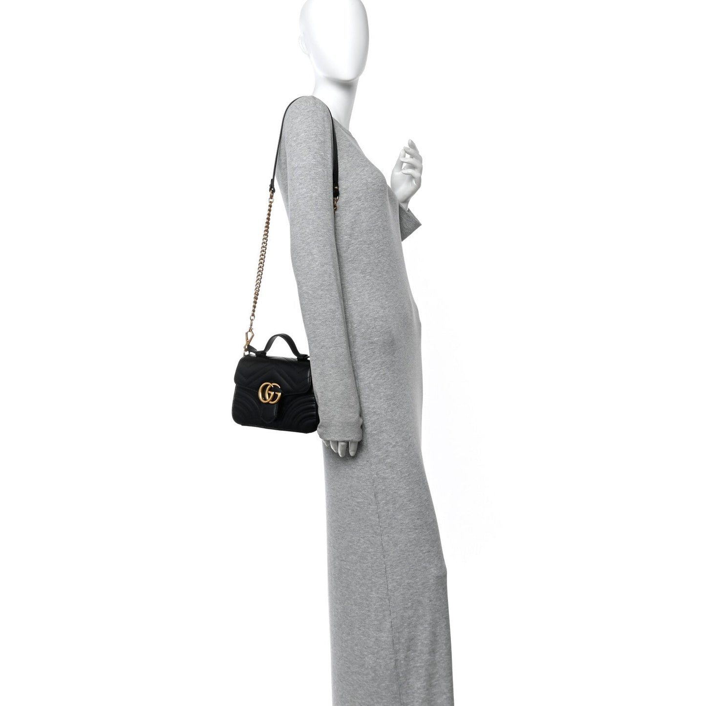 Calfskin Matelasse Mini GG Marmont Top Handle Shoulder Bag Black